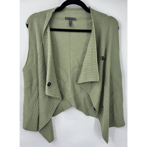 Oska Virgin Wool Waistcoat Vestigan Vest Cardigan Snap Assymetric Green Size 1 - Picture 2 of 8